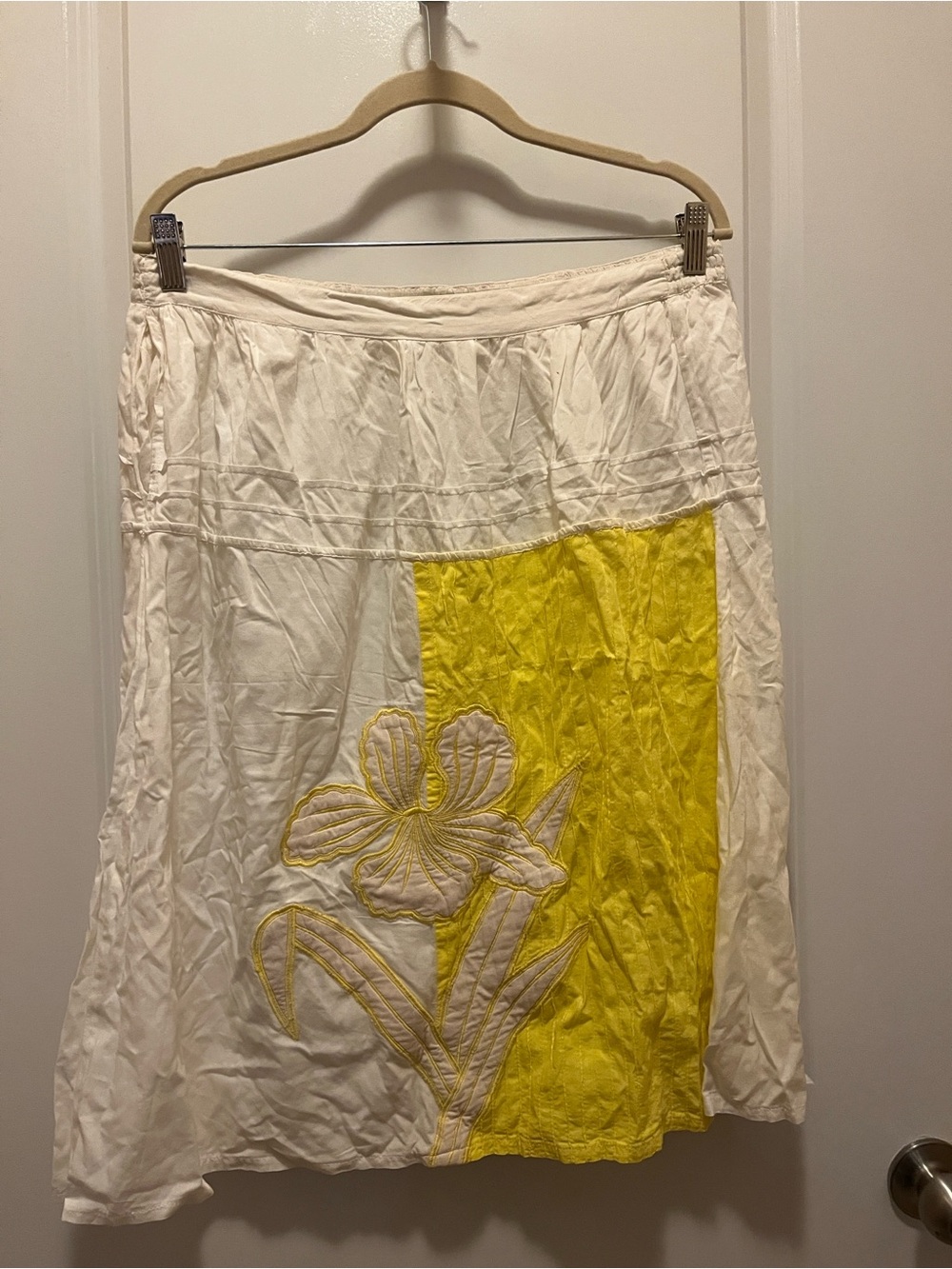 Women's White and Yellow Floral Panel Skirt